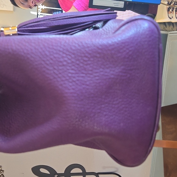 PRICE DROP! Gucci GG Pebbled Leather Purple Soho Tote Bag - Picture 5 of 11